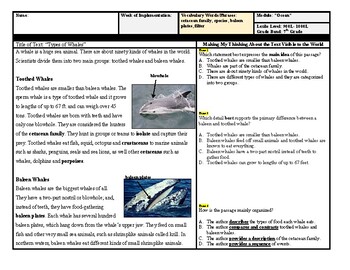 Preview of Collaborative Reading Text: Types of Whales