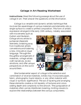 Preview of Collage in Art Reading Worksheet **Editable**
