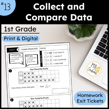 Preview of Compare Data Graphs & Tally Mark Worksheet L13 1st Grade iReady Math Exit Ticket