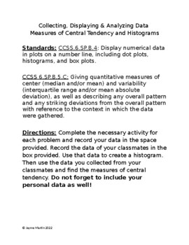 Preview of Collecting, Displaying, & Analyzing Data: Measures of Central Tendency & Histogr