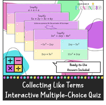 Preview of Collecting Like Terms - Multiple Choice PowerPoint Quiz
