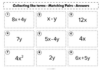 collecting like terms problem solving worksheet