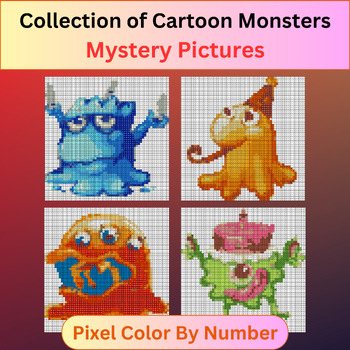 Preview of Collection of Cartoon Monsters - Pixel Art Color By Number / Mystery Pictures