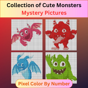 Preview of Collection of Cute Monsters - Pixel Art Color By Number / Mystery Pictures