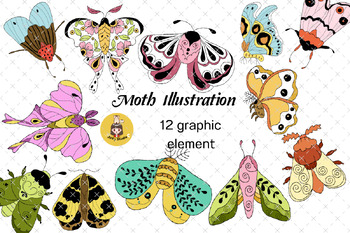 Preview of Collection of insects, butterflies or wild moths, Clip Art.