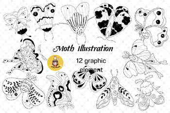 Preview of Collection of insects, butterflies or wild moths, mystical symbols, Clip Art.