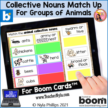 Preview of Collective Nouns Animal Match Up for Naming Animal Groups for Boom Cards™