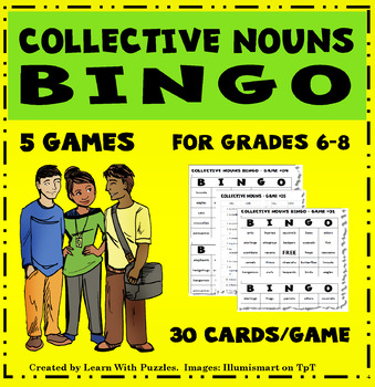 Preview of Collective Nouns BINGO Games 5 Games 30 BINGO Cards per game Grades 6-8