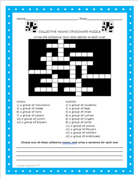 Collective Nouns Crossword Puzzle by Champ Students TPT