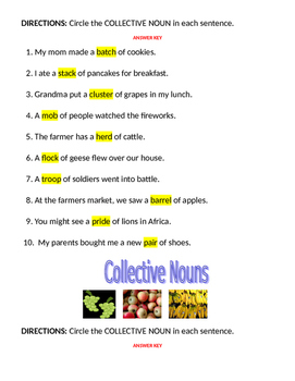 Collective Nouns Worksheet by Bret Talley Dachshund Educational Resources