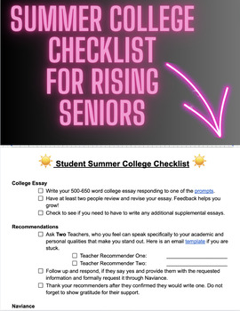 Preview of College Admission Checklist for Rising Seniors