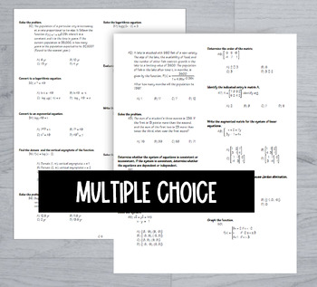 Algebra 2 College Algebra Final Exam Or Review Distance Learning