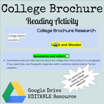 Preview of College Brochure Reading and Research Activity