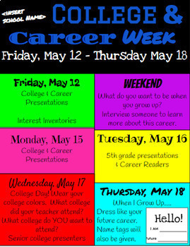 Preview of College & Career Week Flyer, Invitation, Letters, Interview Questions EDITABLE!