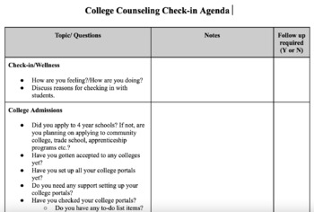 Preview of College Counseling Check-In Agenda 