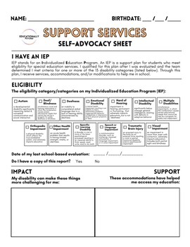 Preview of IEP Self Advocacy Sheet