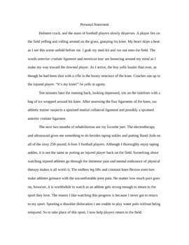Preview of College Entrance Essay: Personal Statement Examples/Reflective Writing