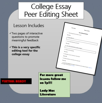 Preview of College Essay Peer | Editing Sheet | VIRTUAL READY