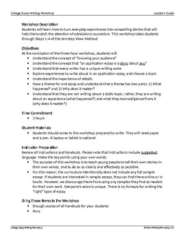 college essay writing workshop ideas
