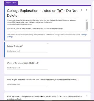 Preview of College Exploration Google Form