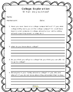 Preview of College Exploration Worksheets
