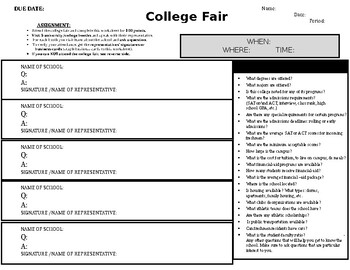 Preview of College Fair Assignment & alternative assignment