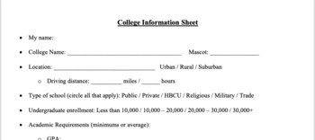 Preview of College Information Sheet