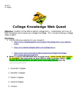 Preview of College Knowledge Web Quest