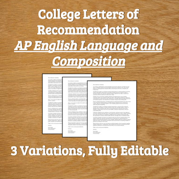 Preview of College Letter of Recommendation - AP English Language and Composition