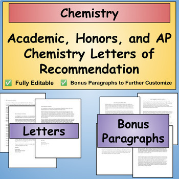 Preview of College Letter of Recommendation - Academic, Honors, and AP Chemistry 