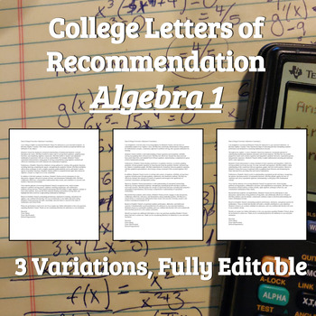 Preview of College Letter of Recommendation - Algebra 1
