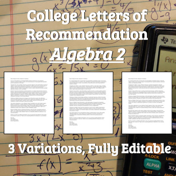 Preview of College Letter of Recommendation - Algebra 2