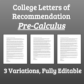 Preview of College Letter of Recommendation - Pre-Calculus