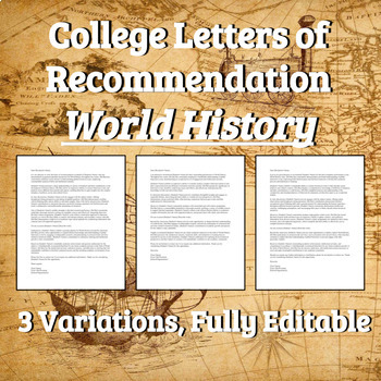 Preview of College Letter of Recommendation - World History