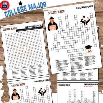 Preview of College Major Fun Worksheets - Word Search And Crossword