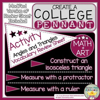 Preview of College Pennant Math Activity with Angle and Triangle Vocabulary