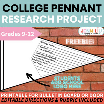 Preview of College Pennant Research Project - FREE Template - College Readiness