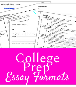 Preview of College Prep Essay Formats & Reminders