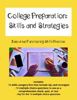 Preview of College Prep Executive Functioning Skills Tips Strategy Notes Questions pack HS