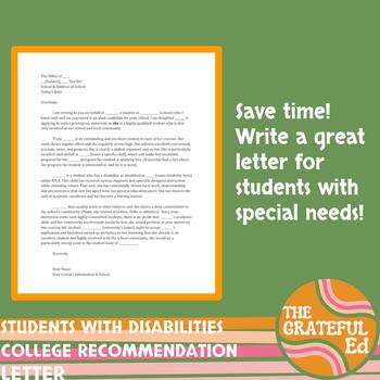 Preview of College Recommendation Letter for Students with Disabilities Special Needs HS