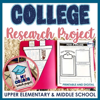 Preview of College Research Project 4th 5th Grade and Middle School with Pennant and Rubric