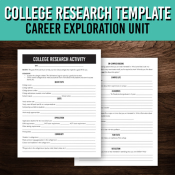 Preview of College Research Template | Future Exploration Unit