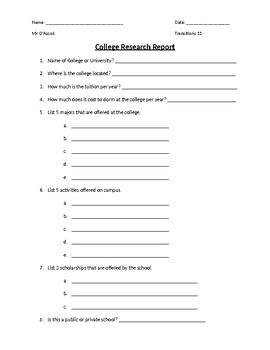 worksheet for research
