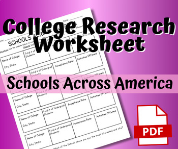college research worksheet middle school