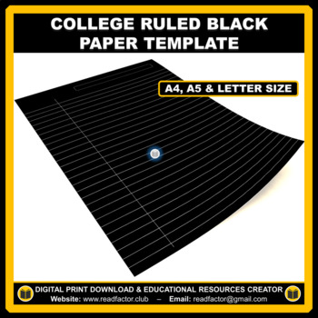 Preview of College Ruled Black Paper template - A4, A5 & Letter Size