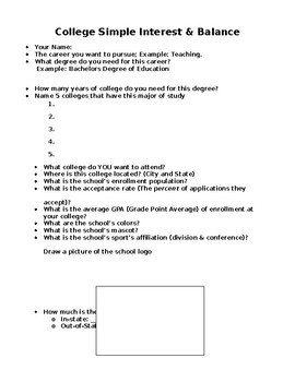 Preview of College Simple Interest and Balance with a Compound Interest option.