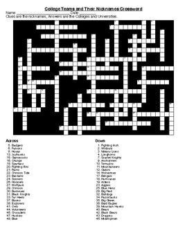 Preview of College Teams and Their Nicknames Crossword & Word Search