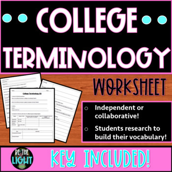Preview of College Terminology Worksheet & Key!