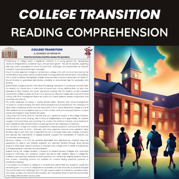 Preview of College Transition Reading Comprehension | College Readiness and Counseling