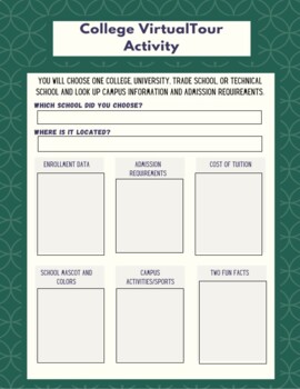 virtual college tour worksheet